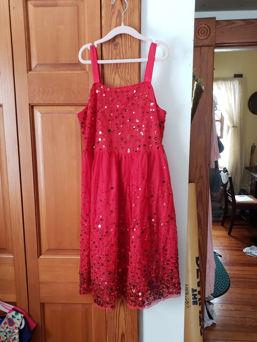 Justice Girls Red Sequin Mesh A-Line Party Formal Dress 12